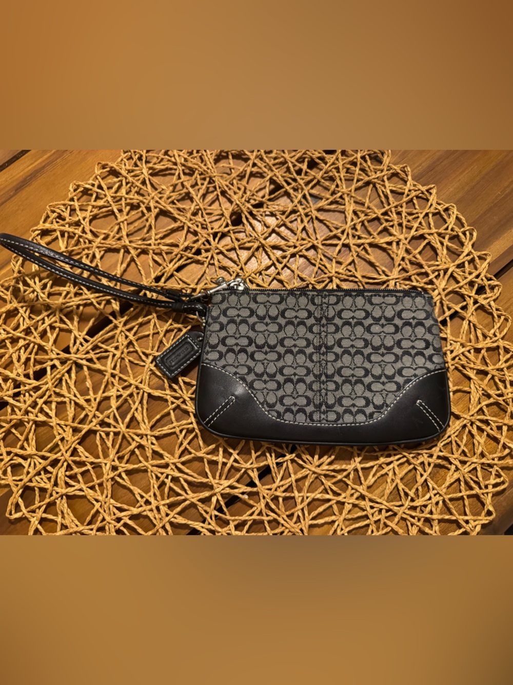 Coach Gray and Black Signature Jacquard Wristlet